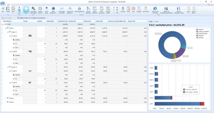 New user interface for Almaquote sheet metal quoting software