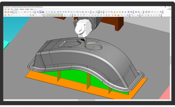 Almacam Space Cut, programming software for 3D cutting machines.